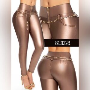 Stylish Brown Chain-Accent Pants